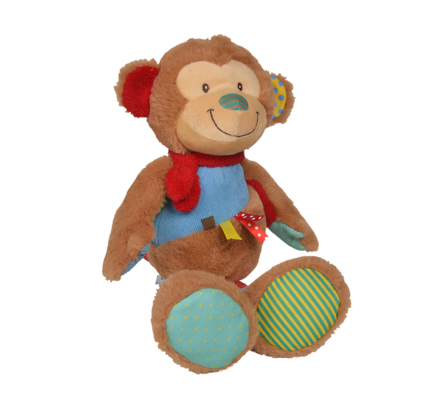  long legs patchwork peluche singe marron bleu rouge 40 cm 